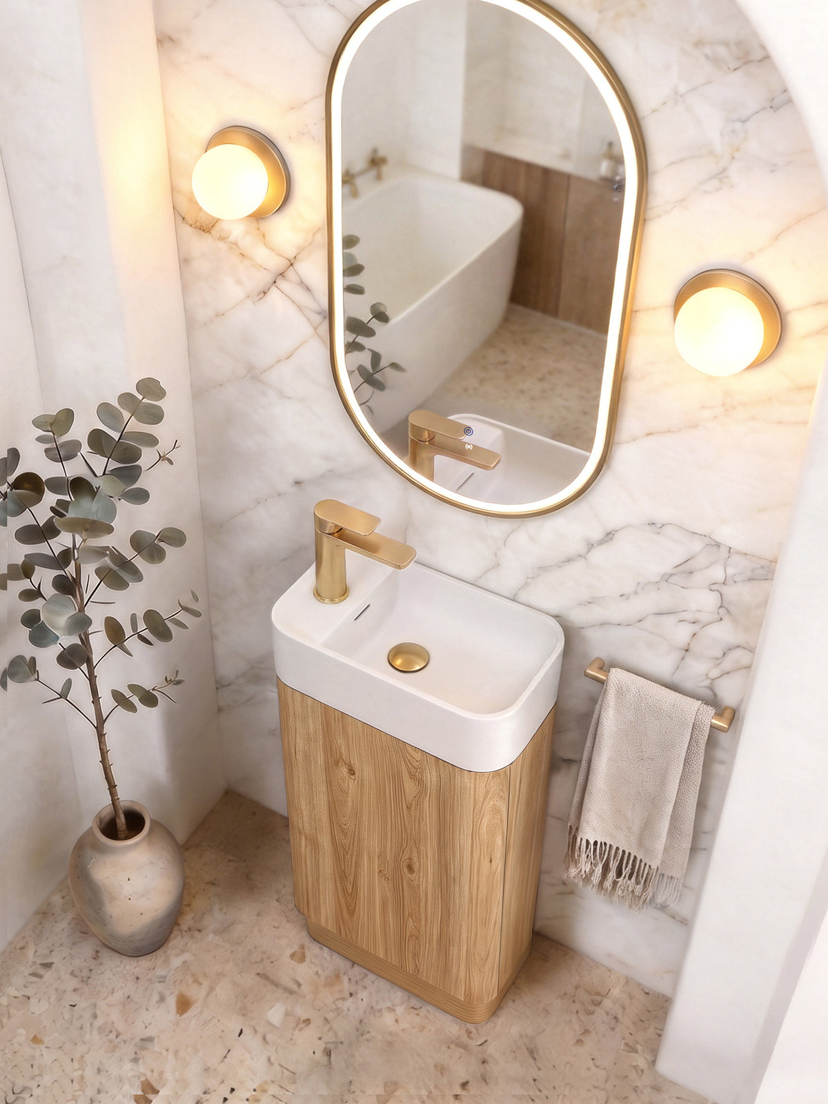 Otti Maxi Space Saver Woodland Oak Curved Floor Standing Vanity