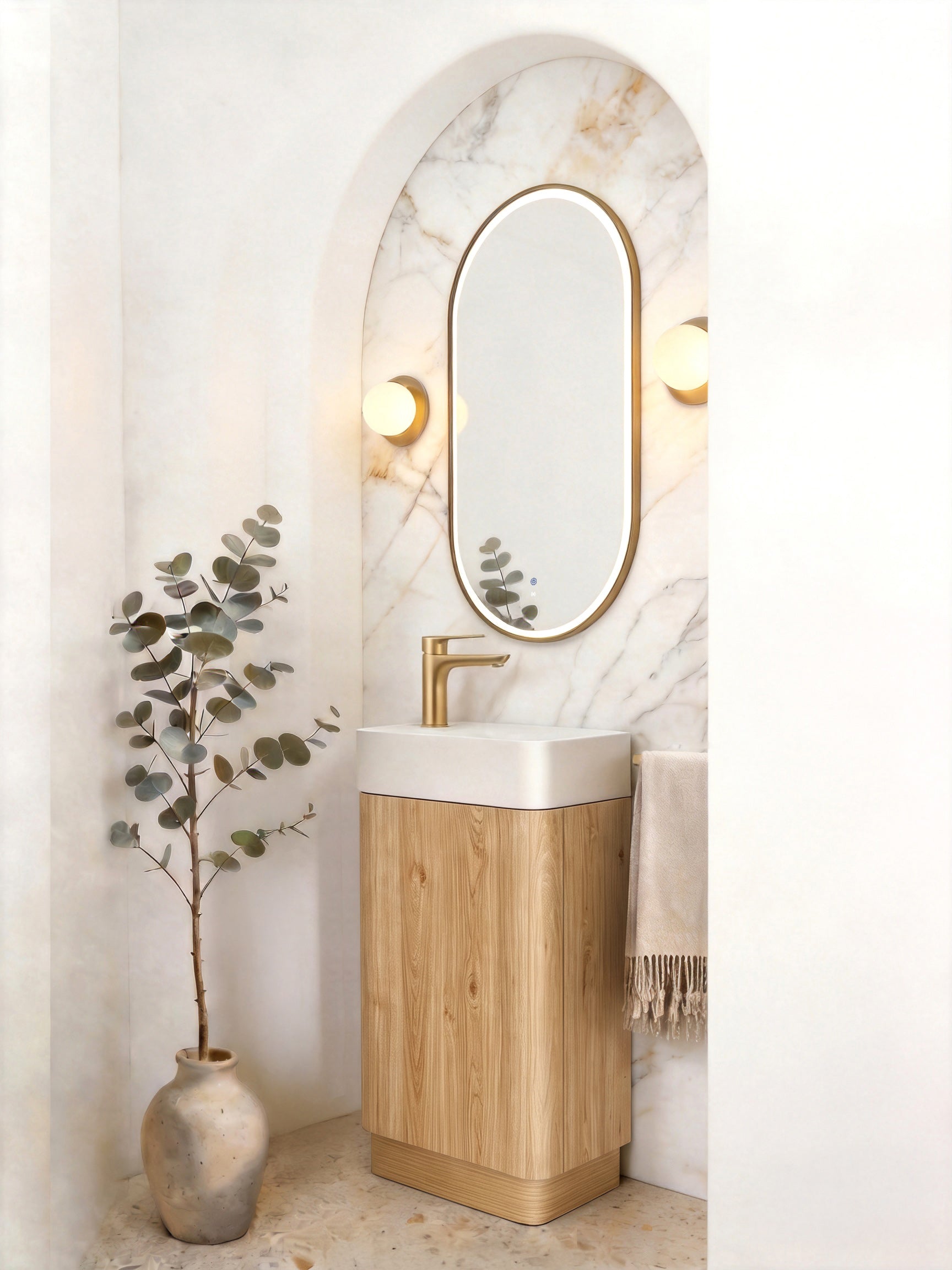 Otti Maxi Space Saver Woodland Oak Curved Floor Standing Vanity