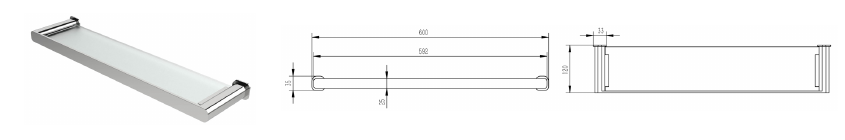 Otti Oskar Metal and Glass Shelf 600mm